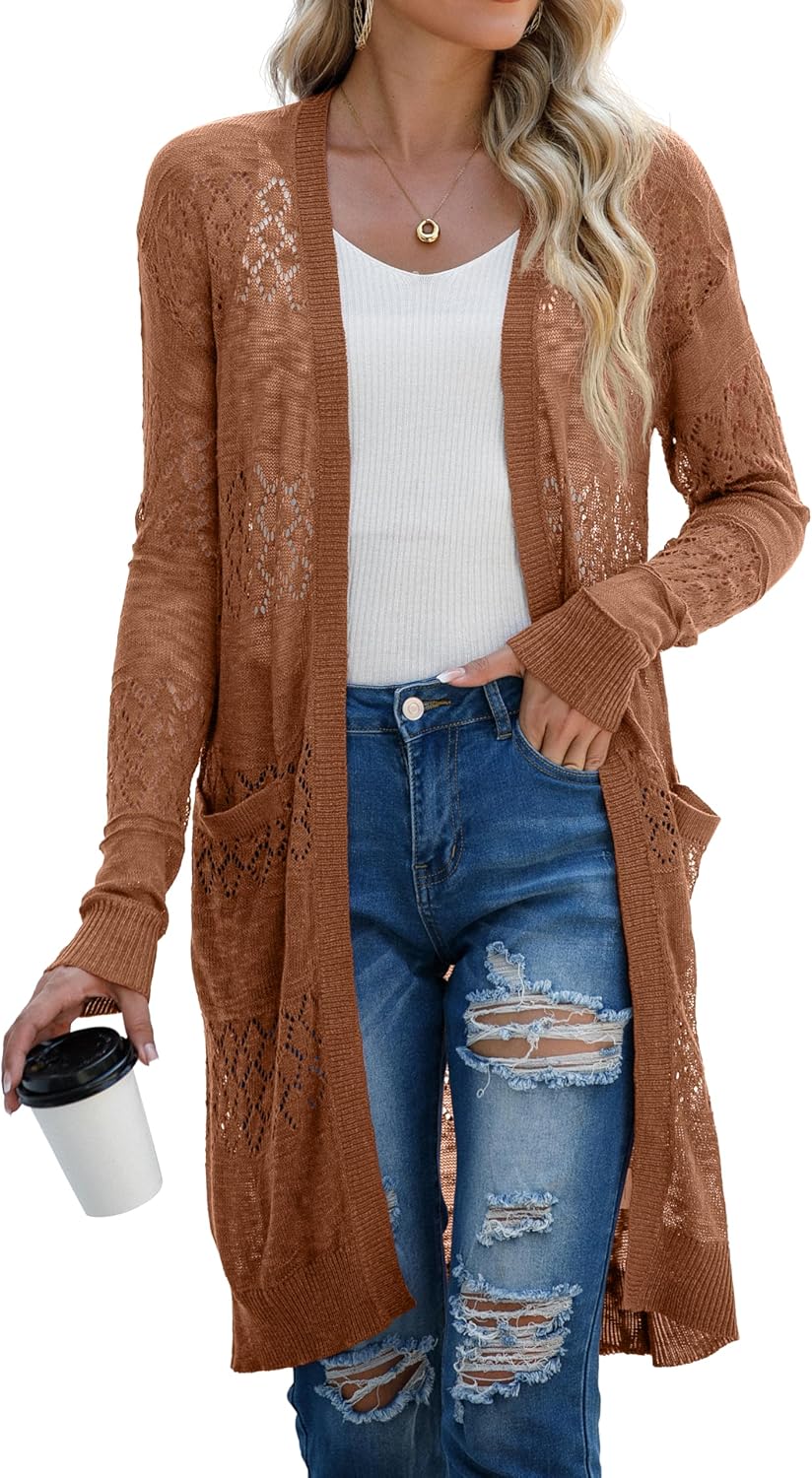 Womens Lightweight Longer Length Cardigan with Pockets for Style