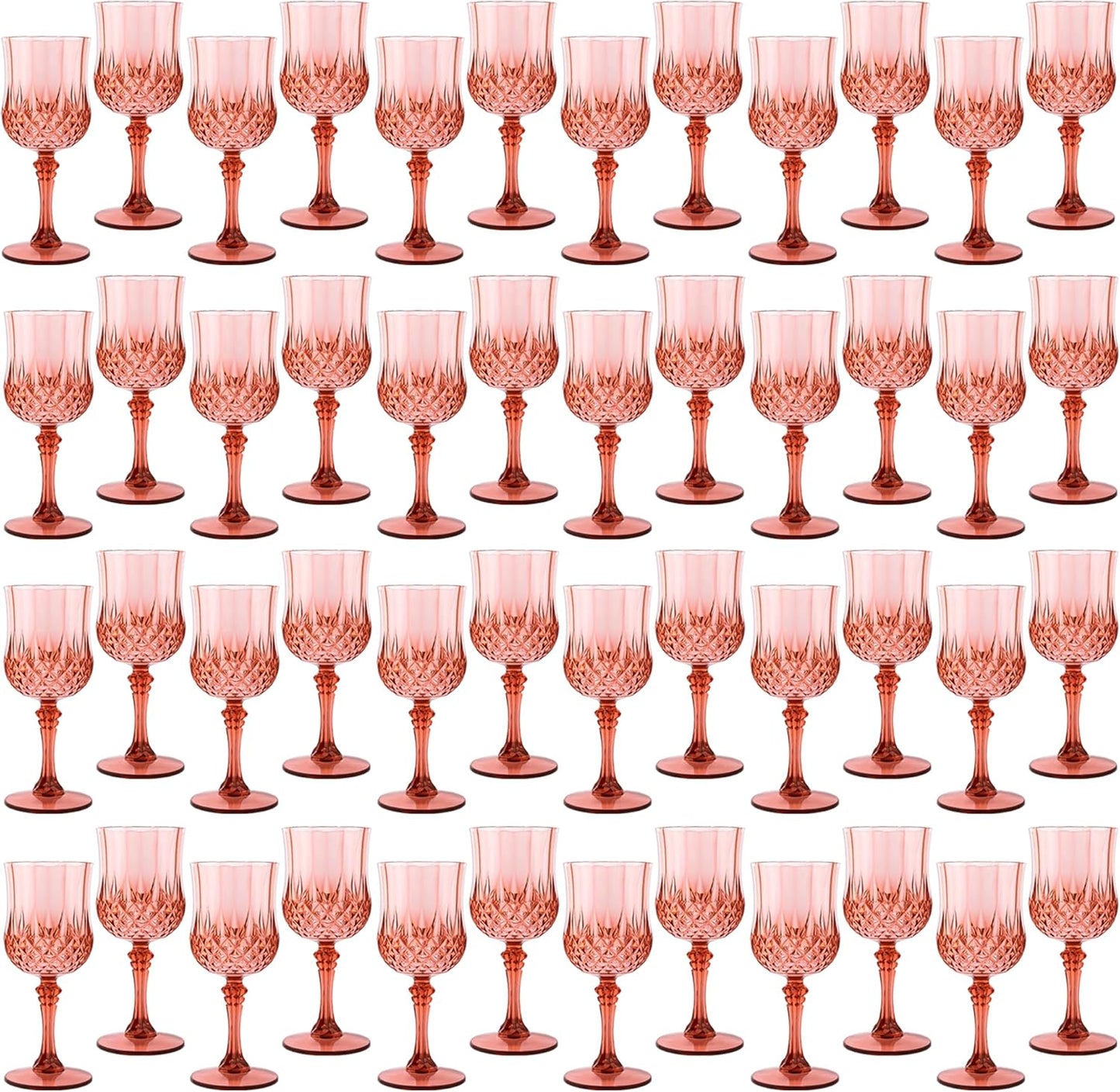 Plastic Wine Glasses for Weddings and Parties - 48 Rose Gold Goblets