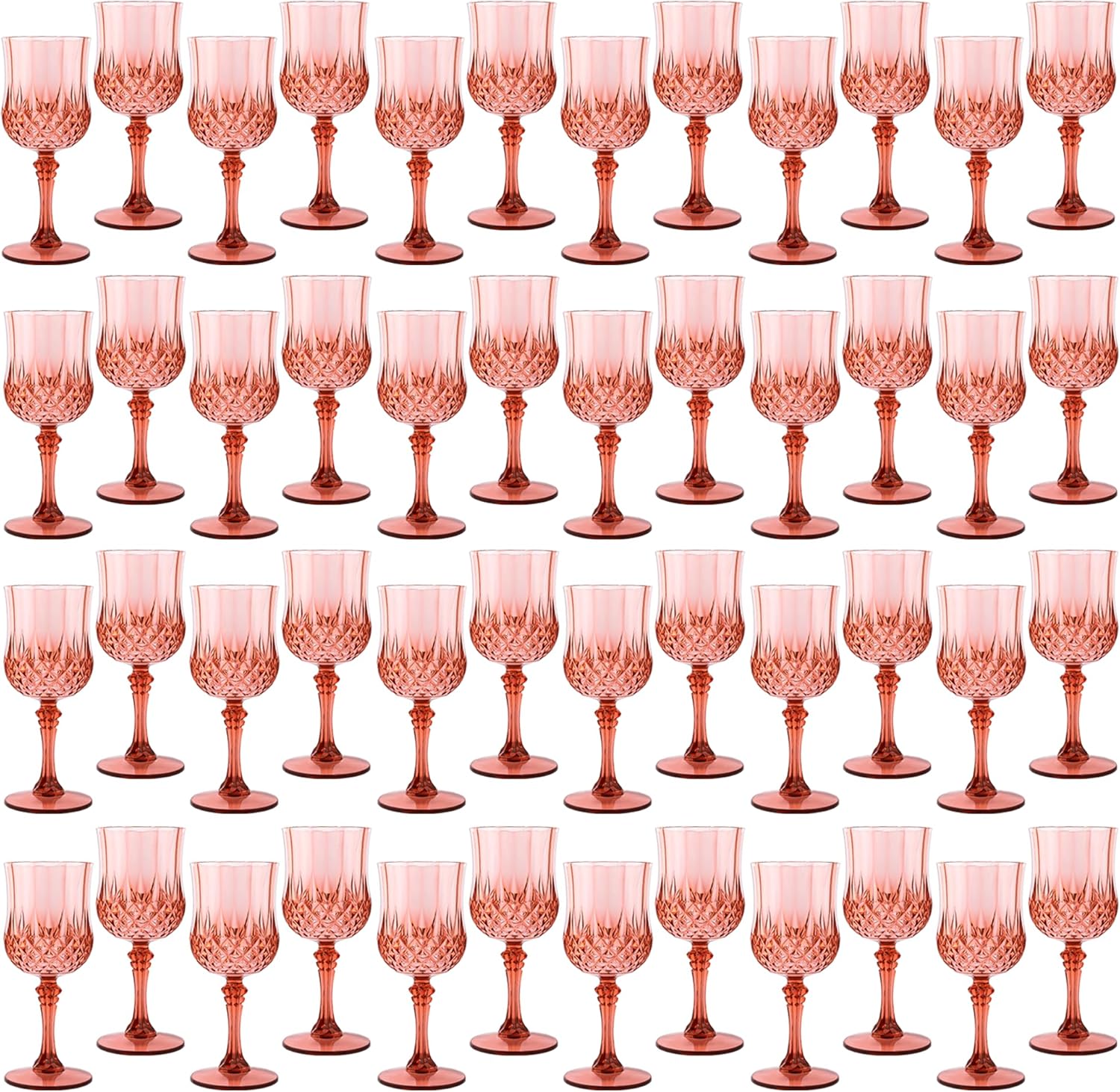 Plastic Wine Glasses for Weddings and Parties - 48 Rose Gold Goblets