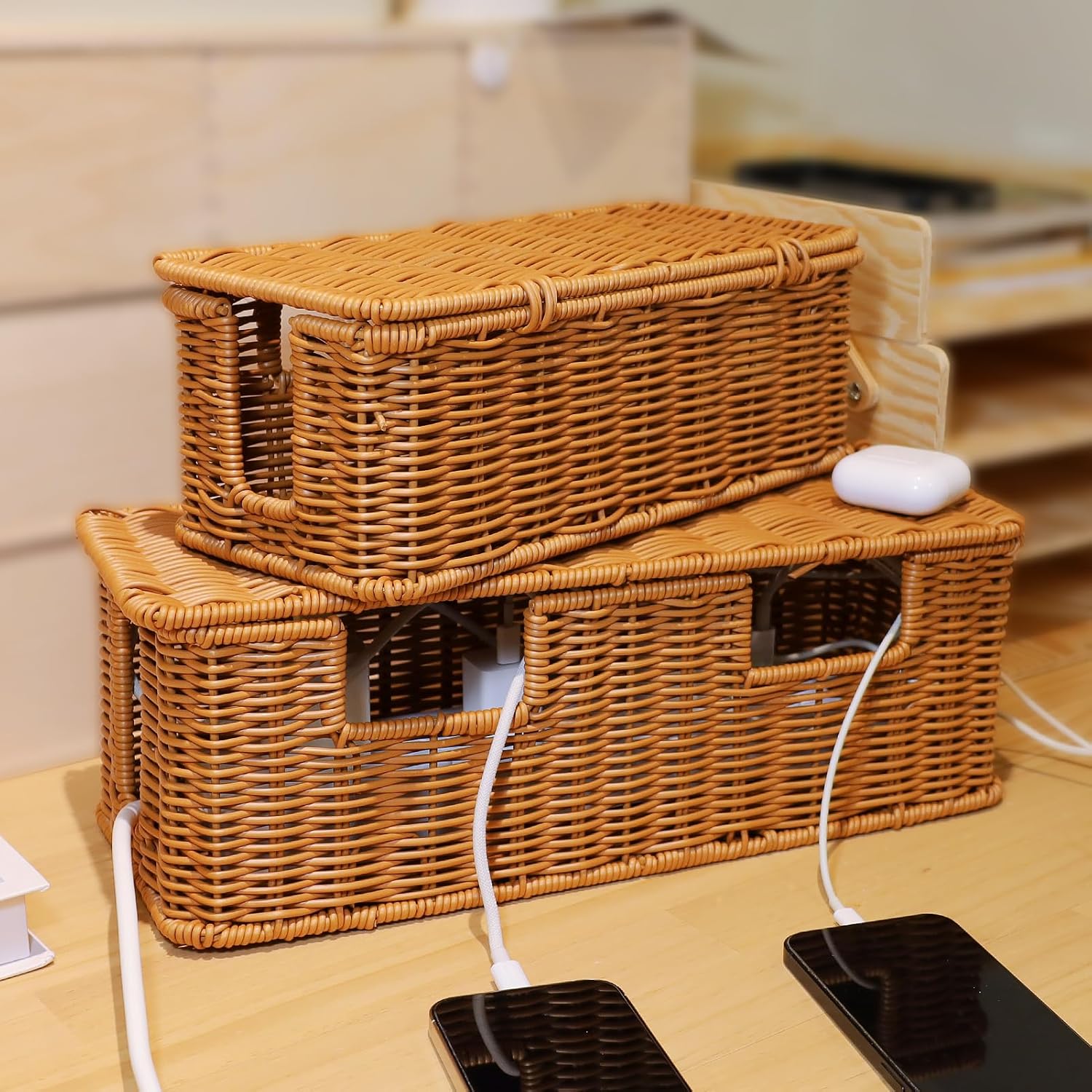VICAMB Rattan Cable Organizer - Hide Cords Stylishly!