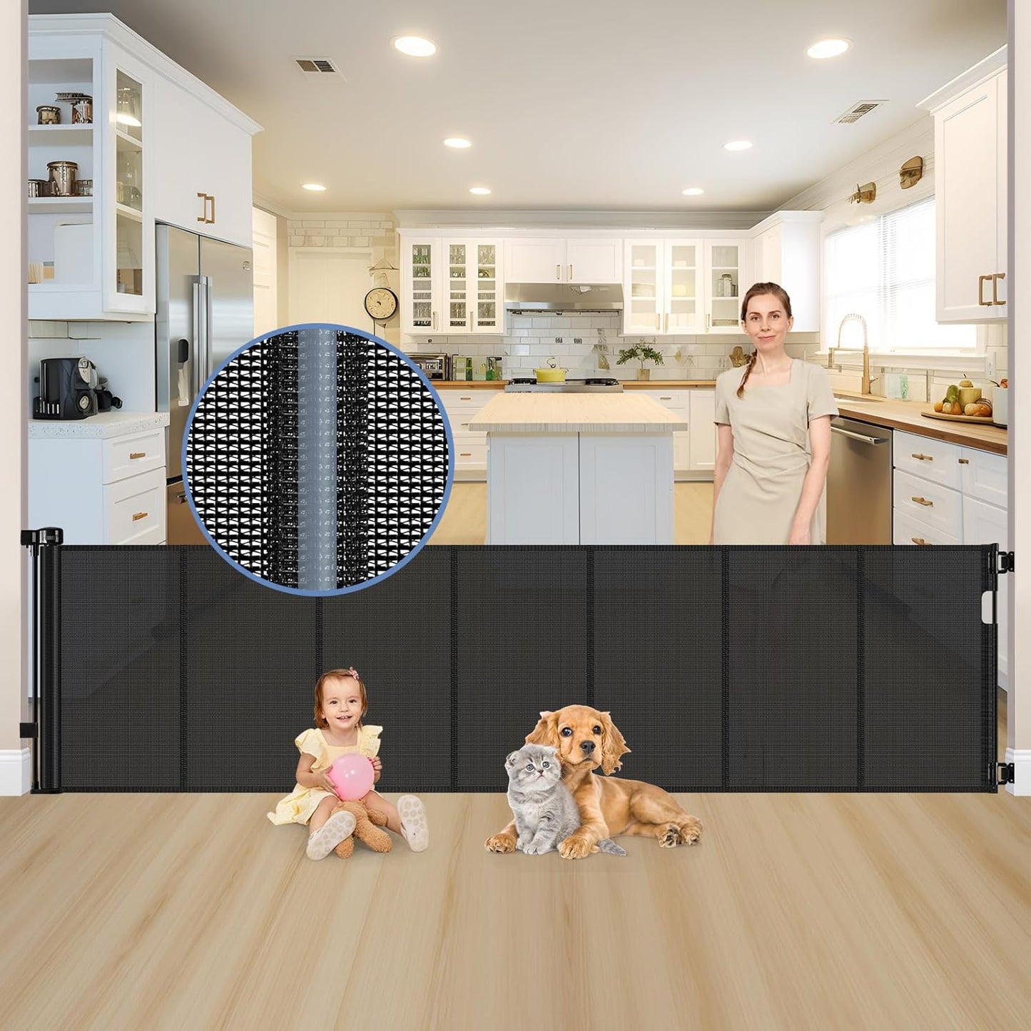 Reinforced 120 Inch Extra Long Retractable Dog Gates for Doorways