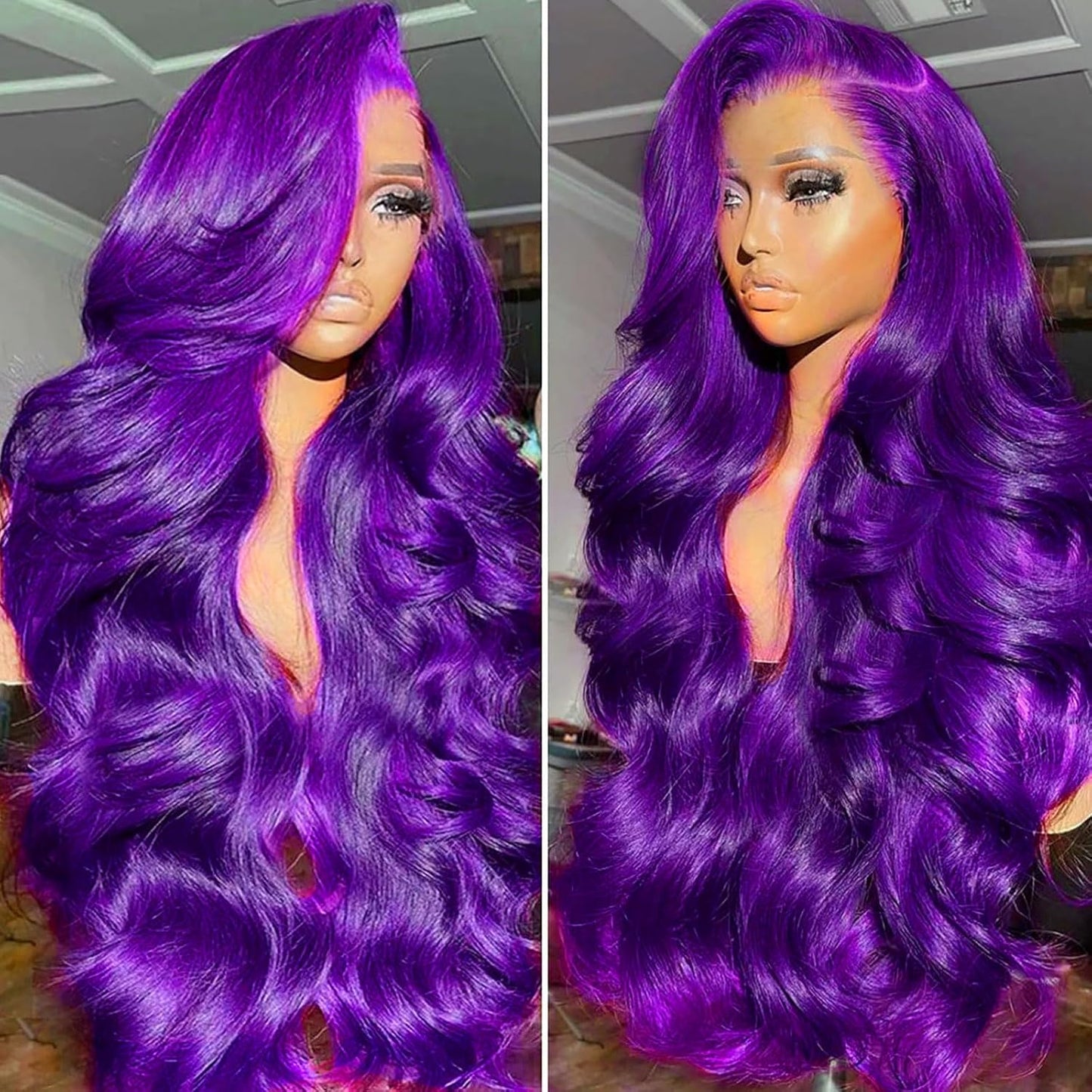 GAlWAC Purple Glueless Wigs Human Hair for Stunning Looks