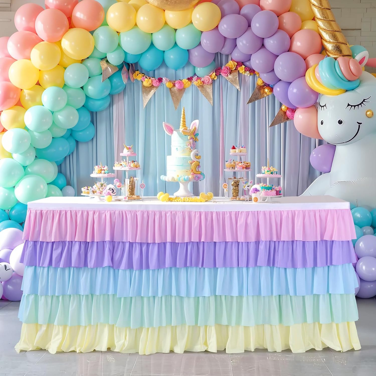 14ft Rainbow Tutu Tulle Table Skirt for Parties and Events
