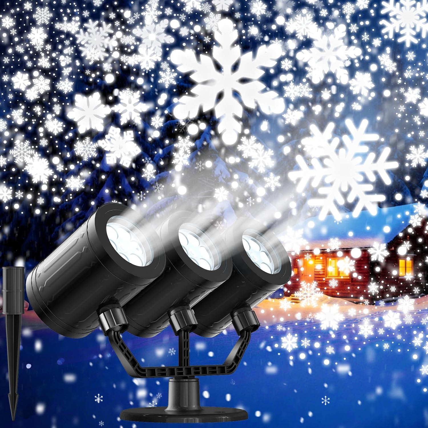 Triple Head Snowflake Projector Lights for Christmas Decor