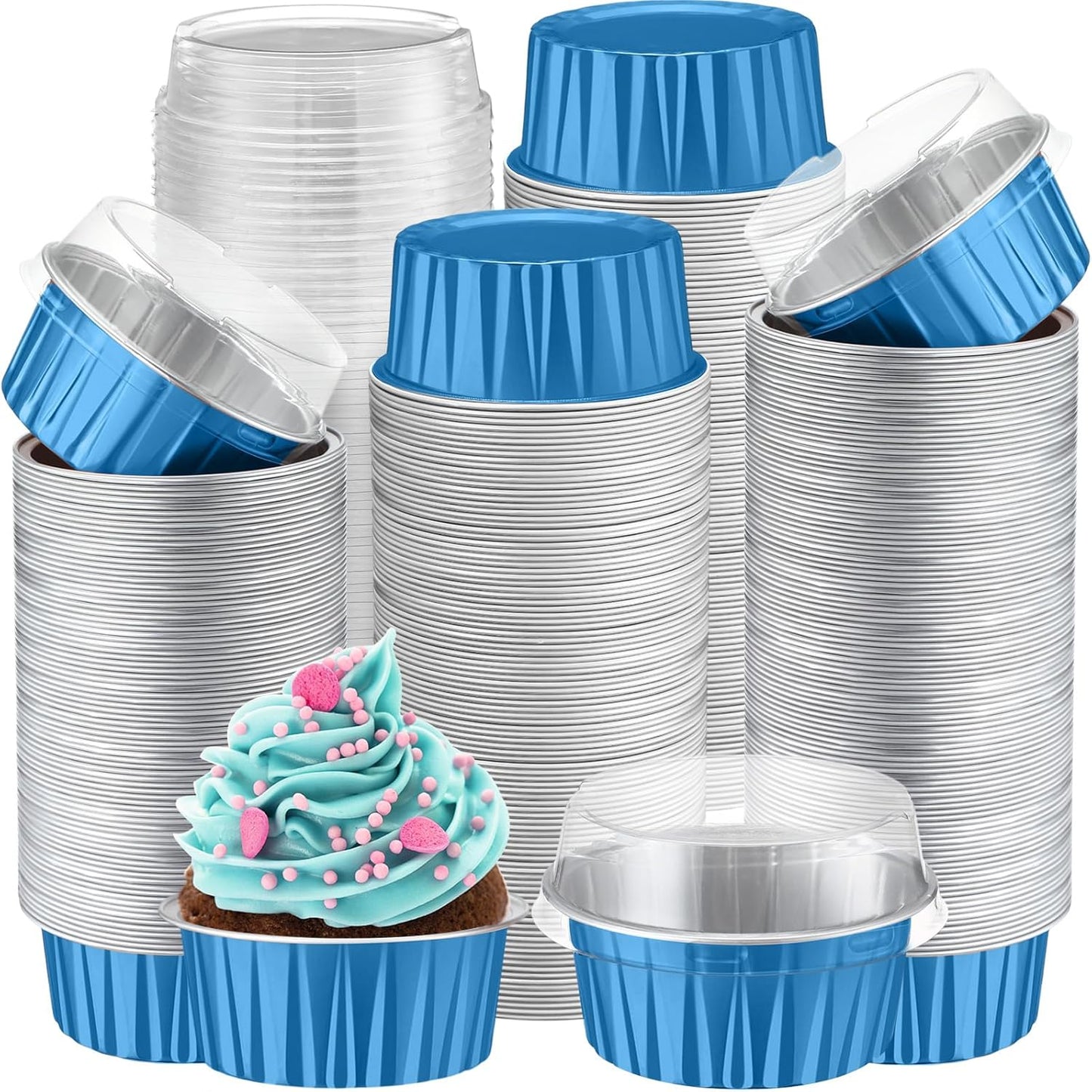 Gejoy 400 Pcs Aluminum Foil Baking Cups with Lids for Desserts