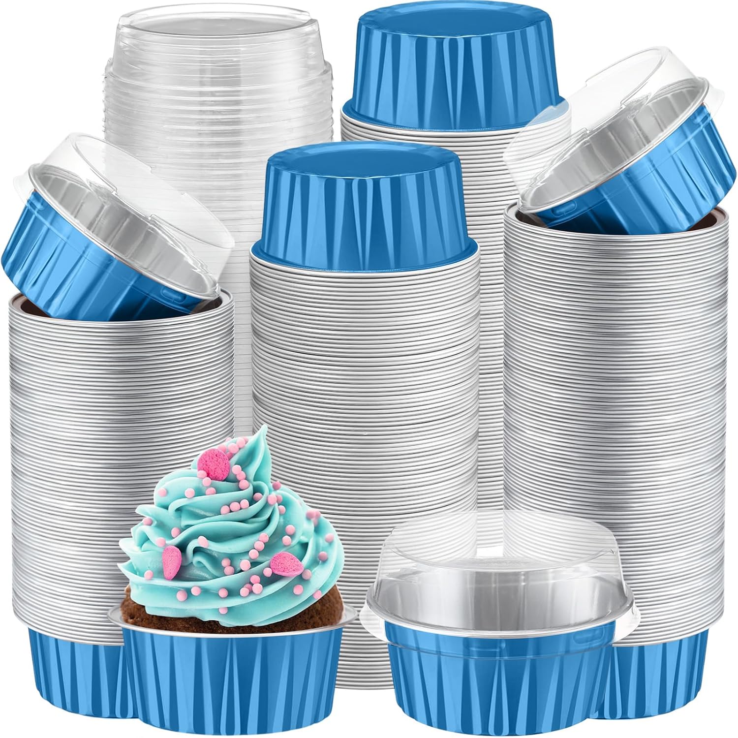 Gejoy 400 Pcs Aluminum Foil Baking Cups with Lids for Desserts