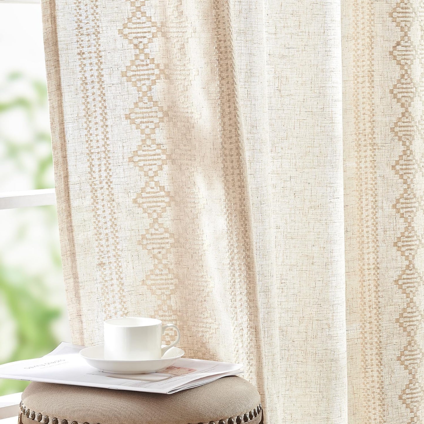 Boho Curtains Linen Blend Ivory for Living Room 84 Inches Long