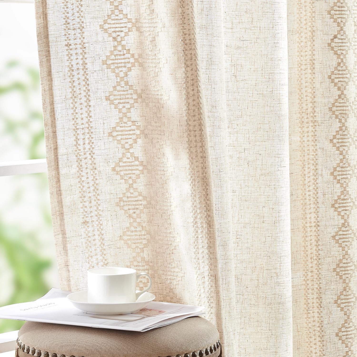 Boho Curtains Linen Blend Ivory for Living Room 84 Inches Long