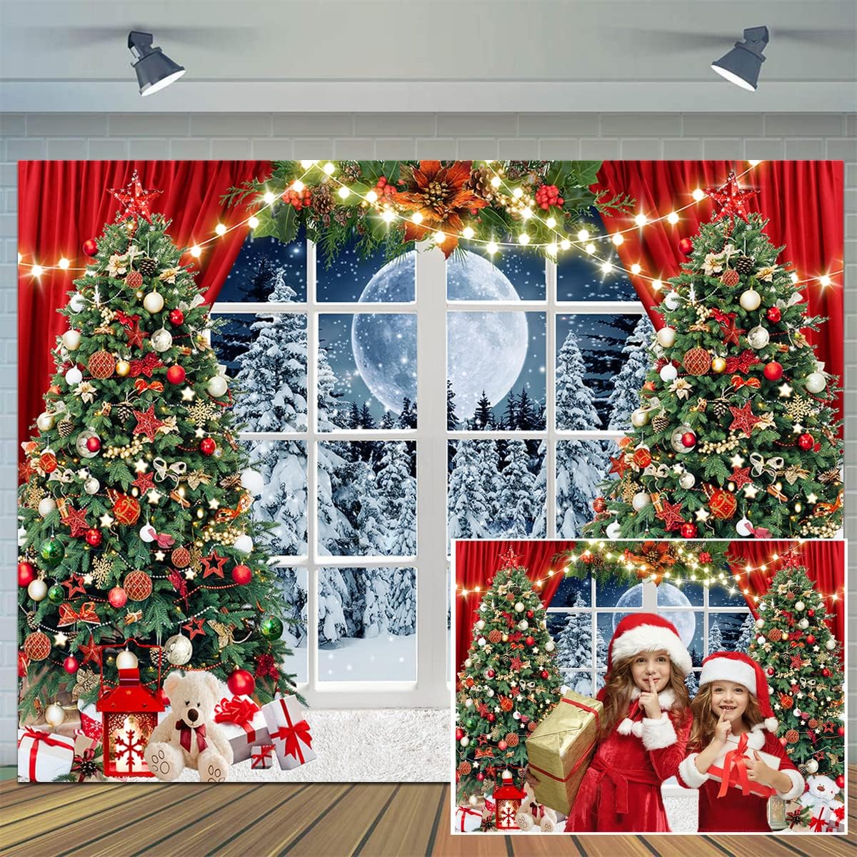 CYLYH 10x8ft Christmas Window Backdrop for Stunning Photos