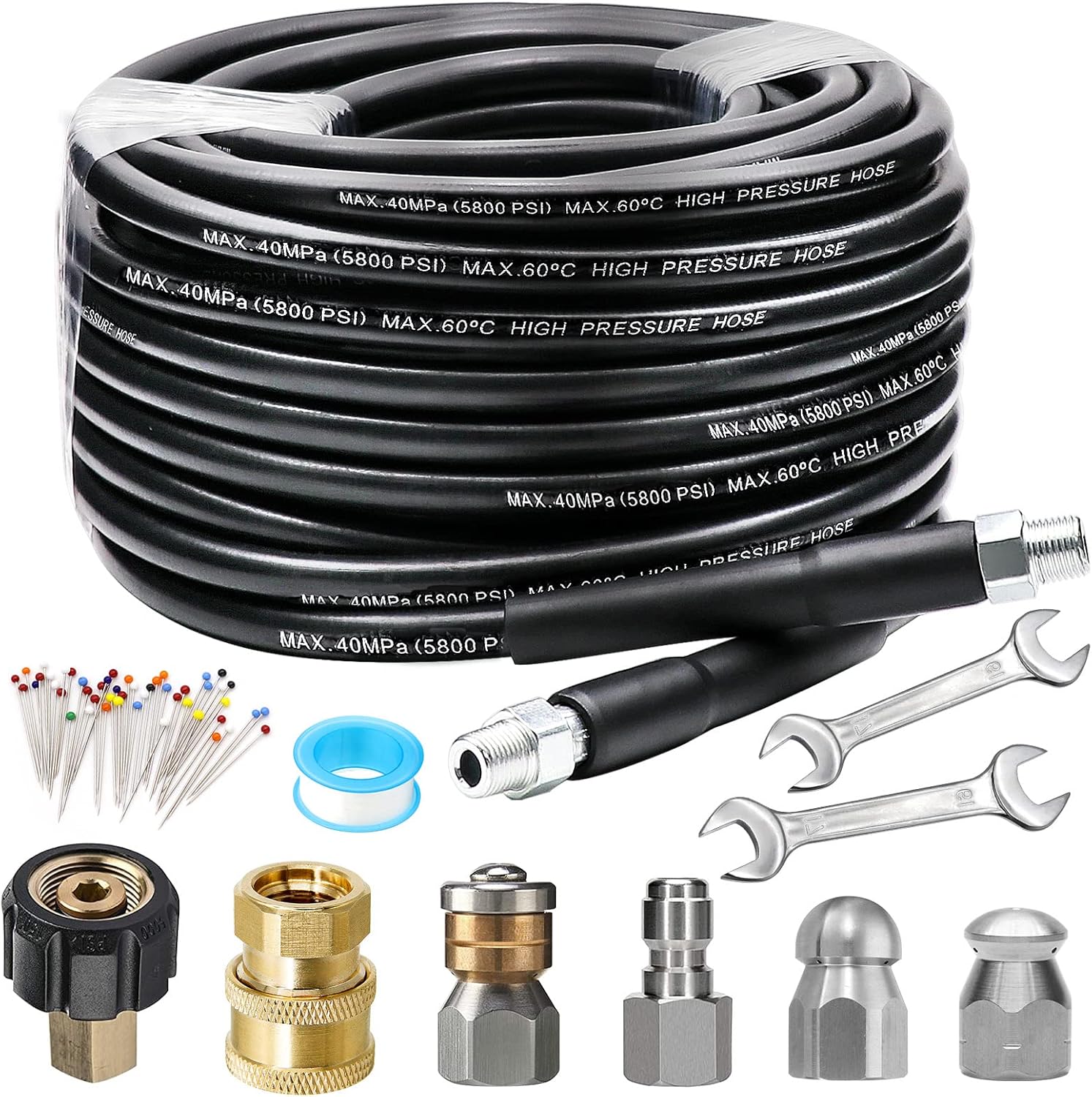 70FT Sewer Jetter Kit for Pressure Washer with Nozzles and Accessories