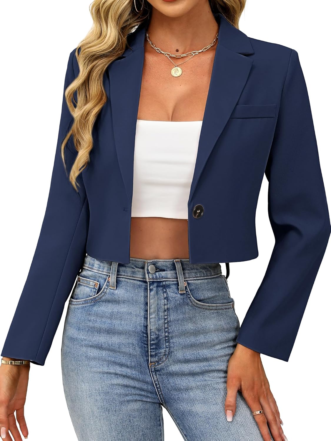 ELLEVEN Womens Cropped Blazer for Business Casual Style