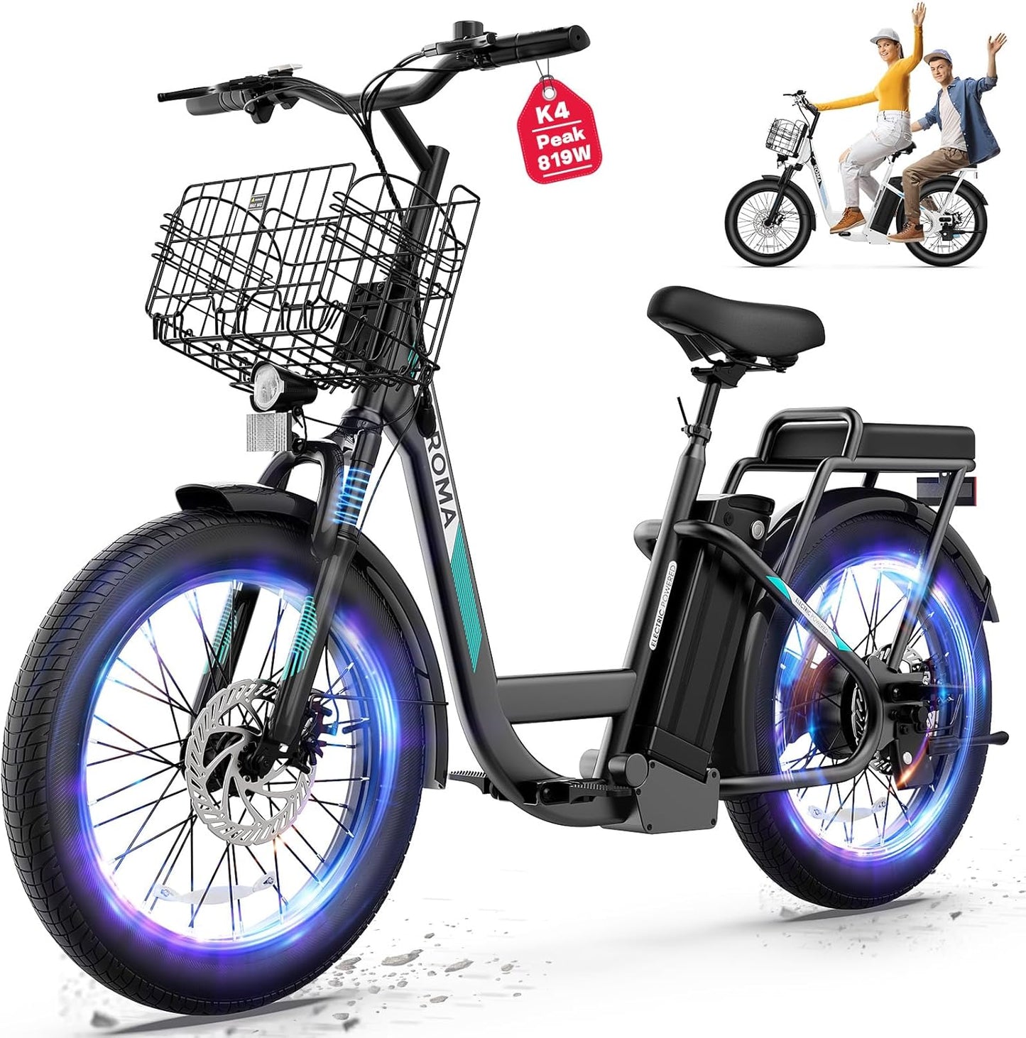 Caroma Peak Electric Scooter with Seat and Off-Road Tires