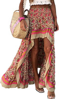 Boho Floral High Waist Maxi Skirt - Flowy Beach & Party Wear