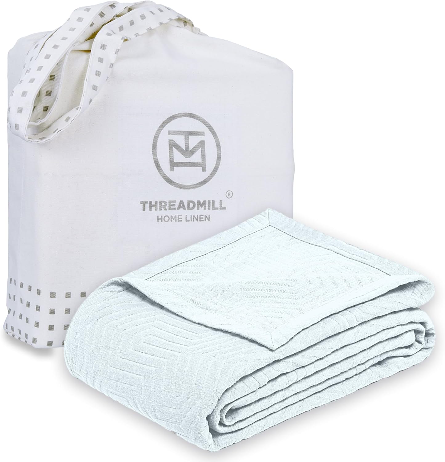 Threadmill Luxury Cotton Blanket for Queen Size Bed, Light Blue