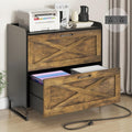 Lateral File Cabinet with Charging Station - Rustic Brown 2-Drawer