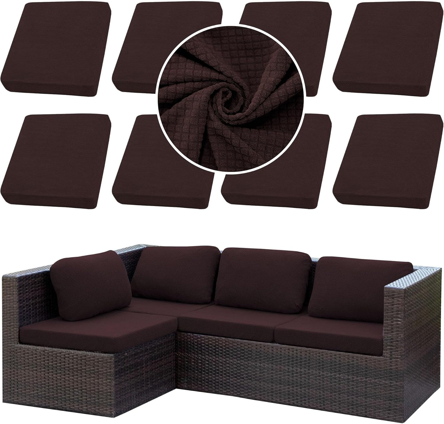 8Pcs Stretch Patio Cushion Cover for Outdoor Furniture Protection