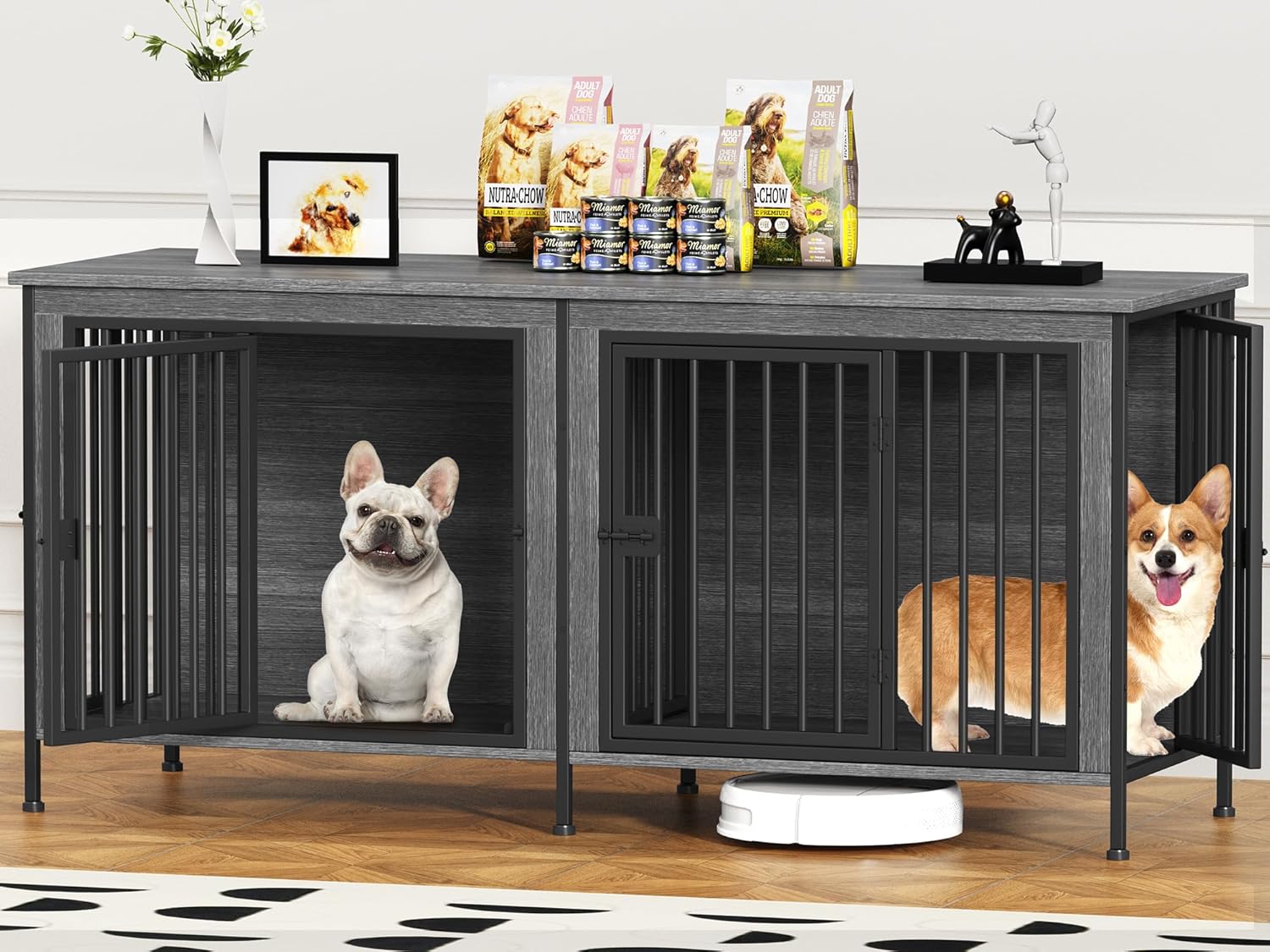 EasyCom 63 Dog Cage Furniture for 2 Pets with Divider XL