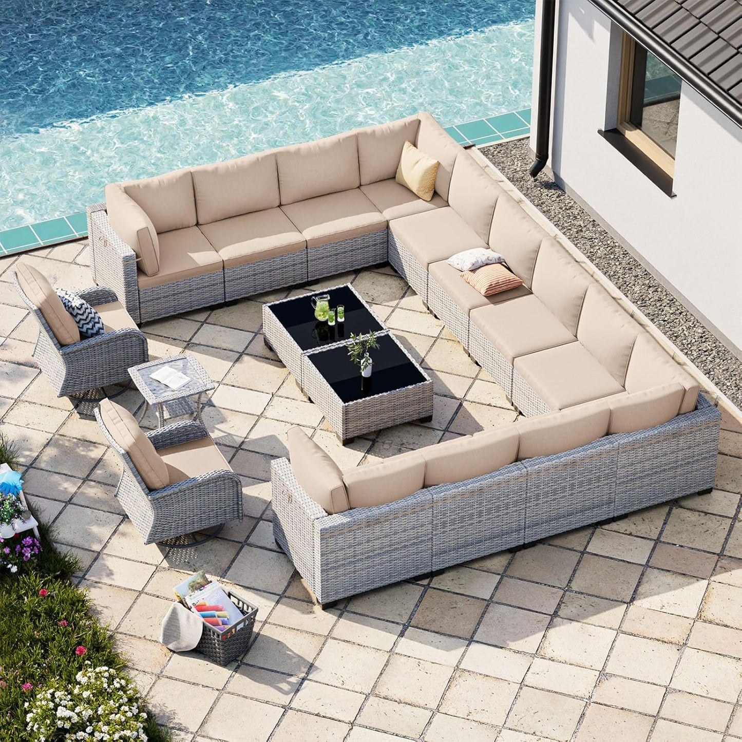 17-Piece Patio Furniture Set with Swivel Chairs and Cushions
