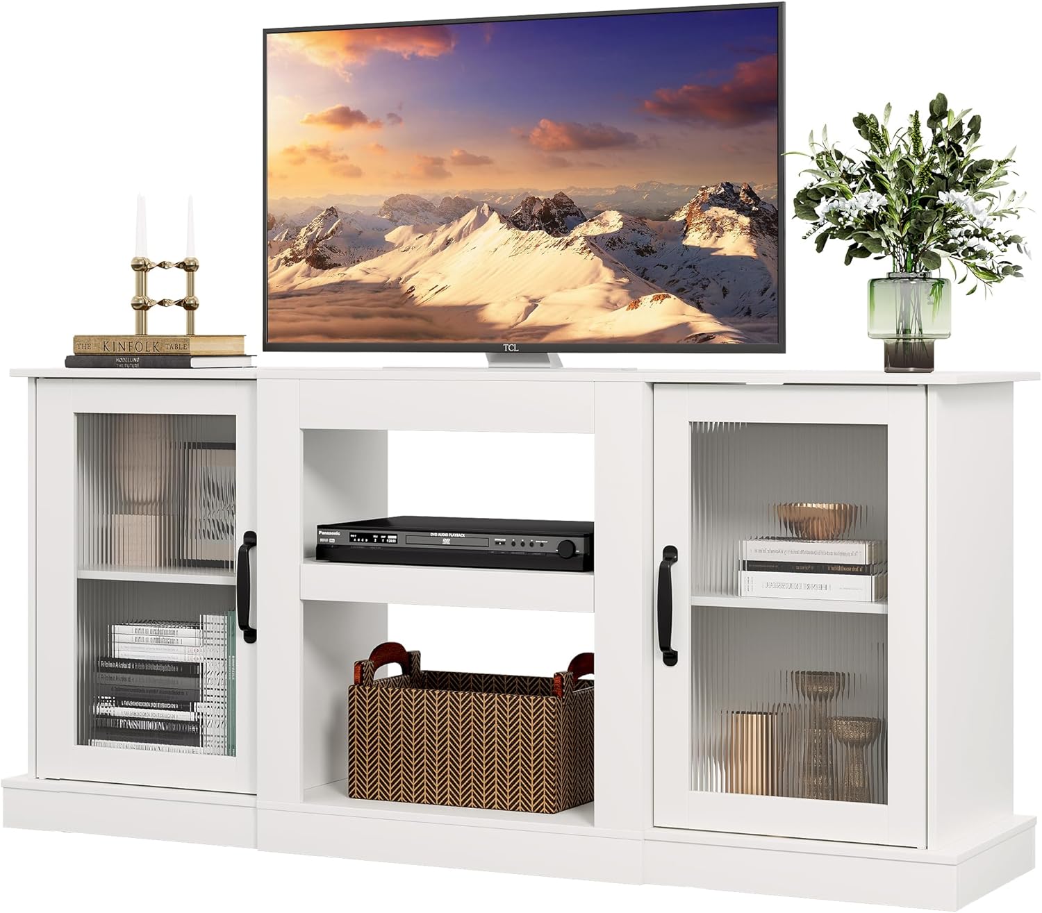 WLIVE Retro TV Stand for 65 inch TV with Ample Storage Space
