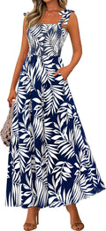 Womens Floral Smocked Maxi Dress - Boho Sleeveless Sundress