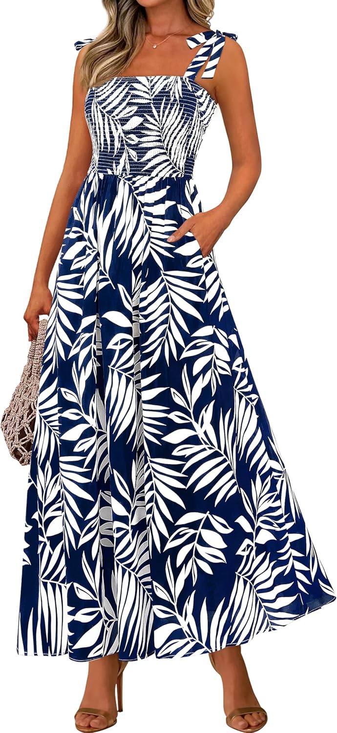 PRETTYGARDEN Womens Summer Dresses Floral Sleeveless Maxi Dress
