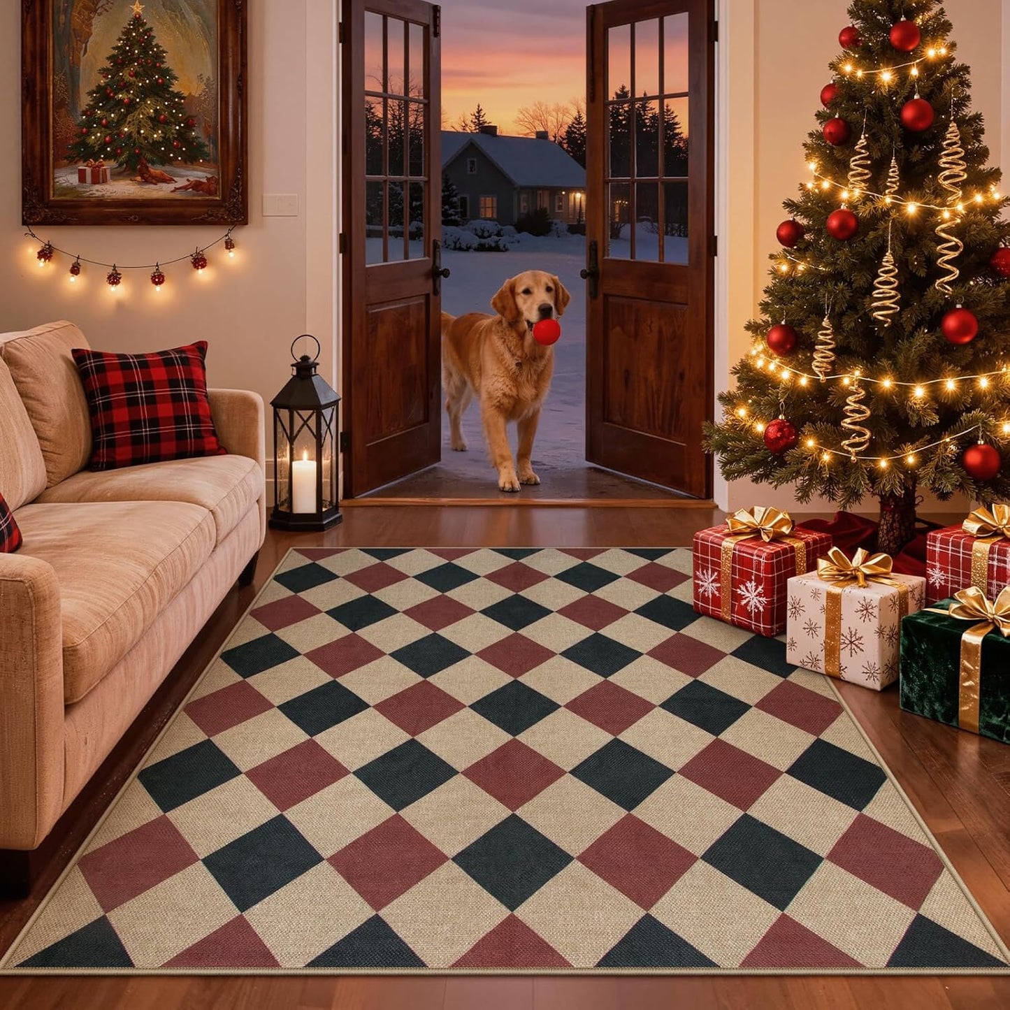 Lahome Christmas Rug - 5x7 Festive Non Slip Indoor Carpet