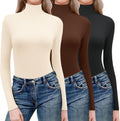 Ekouaer Women Turtleneck Ribbed Thermal Tops 3 Pack - Lightweight Tee