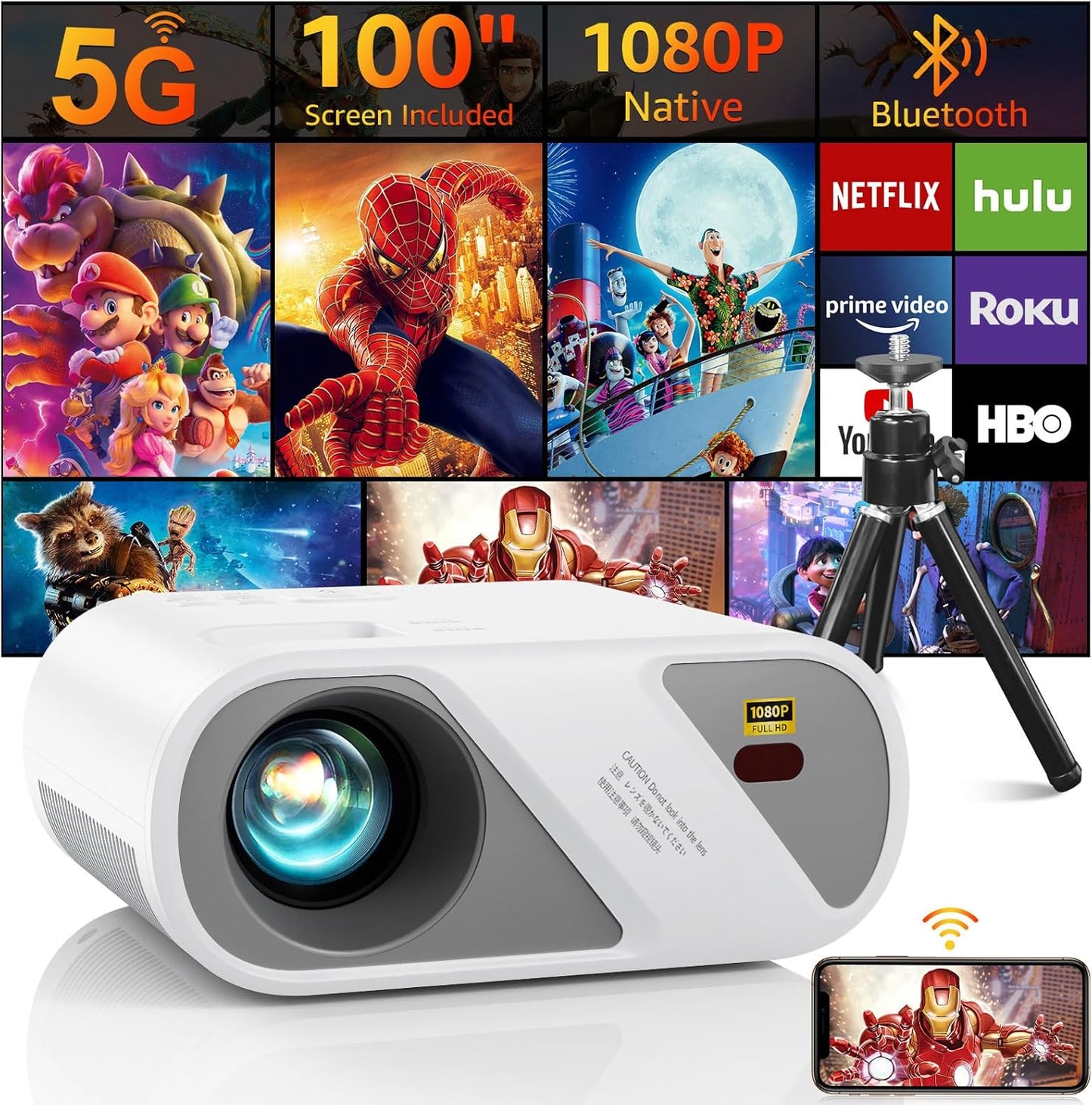 CEBORY 5G WiFi Bluetooth Projector Bundle - Full HD Outdoor Entertainment