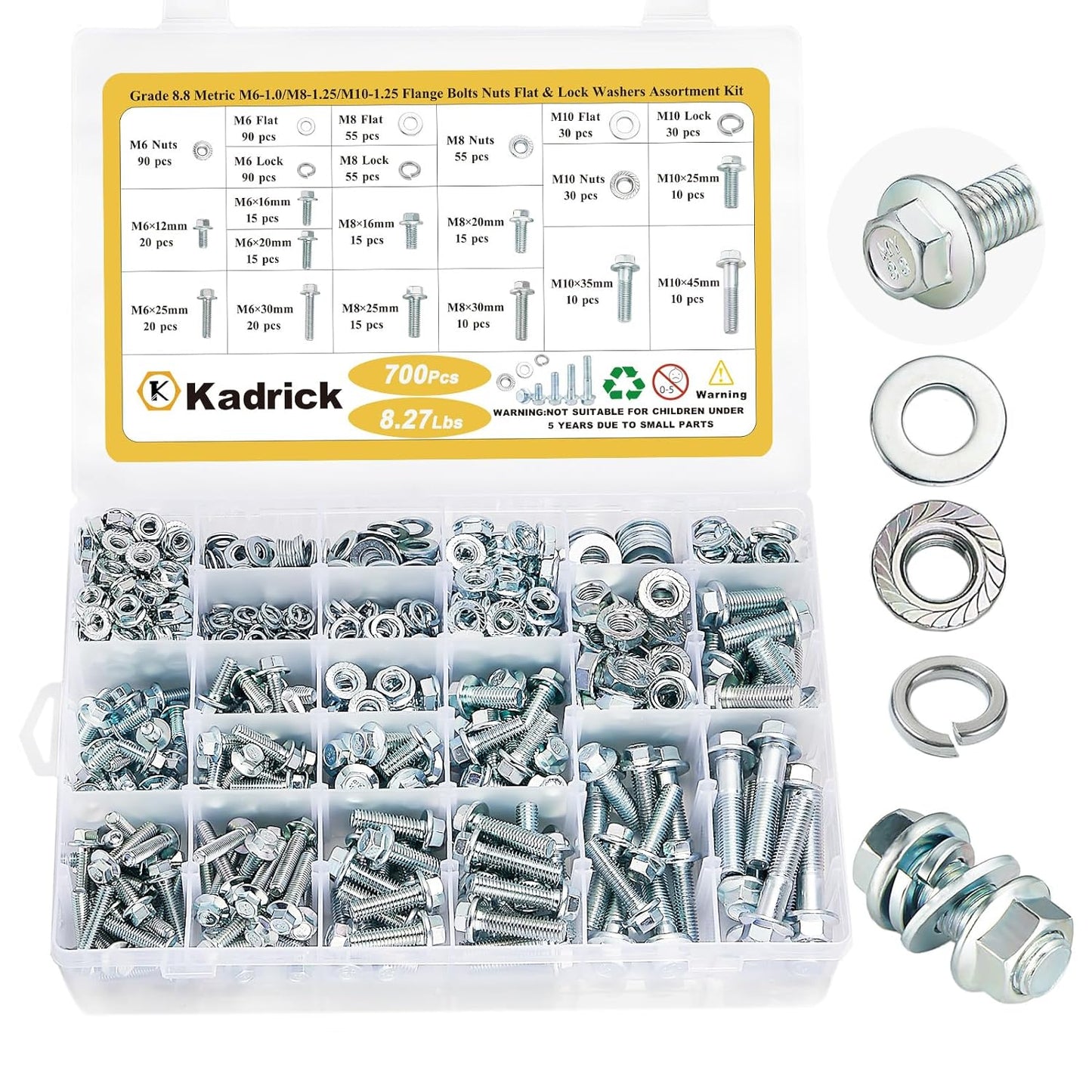 Kadrick 700Pcs Grade 8.8 Metric Bolt Assortment for Heavy Duty