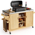 XL Solid Wood Outdoor Grill Cart with Stainless Steel Top - Versatile