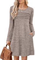 Womens Long Sleeve Tunic Sweater Dress with Pockets - Pleated Front