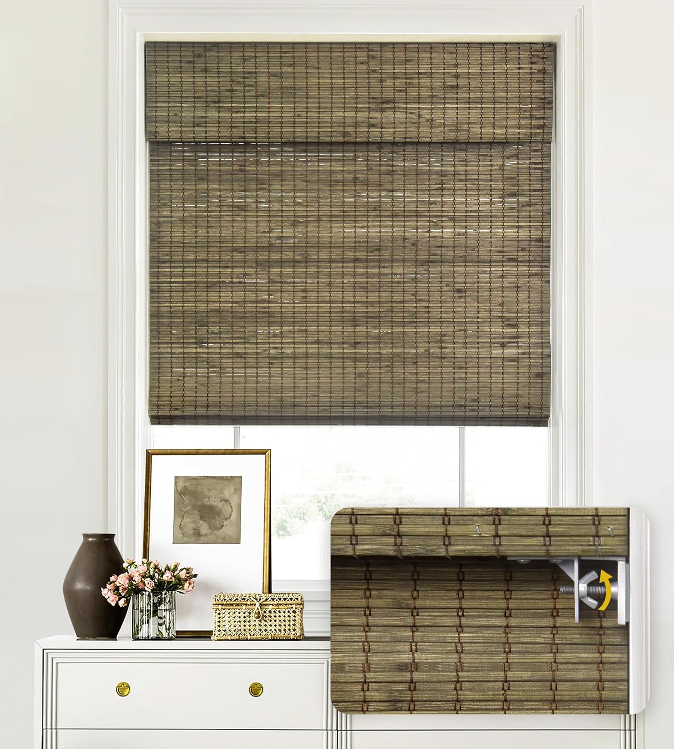 Bamboo Roman Shades for Windows - No Tools No Drill Installation