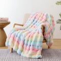 Smoofy Faux Fur Throw Blanket for Couch Rabbit Fleece - Rainbow Cozy