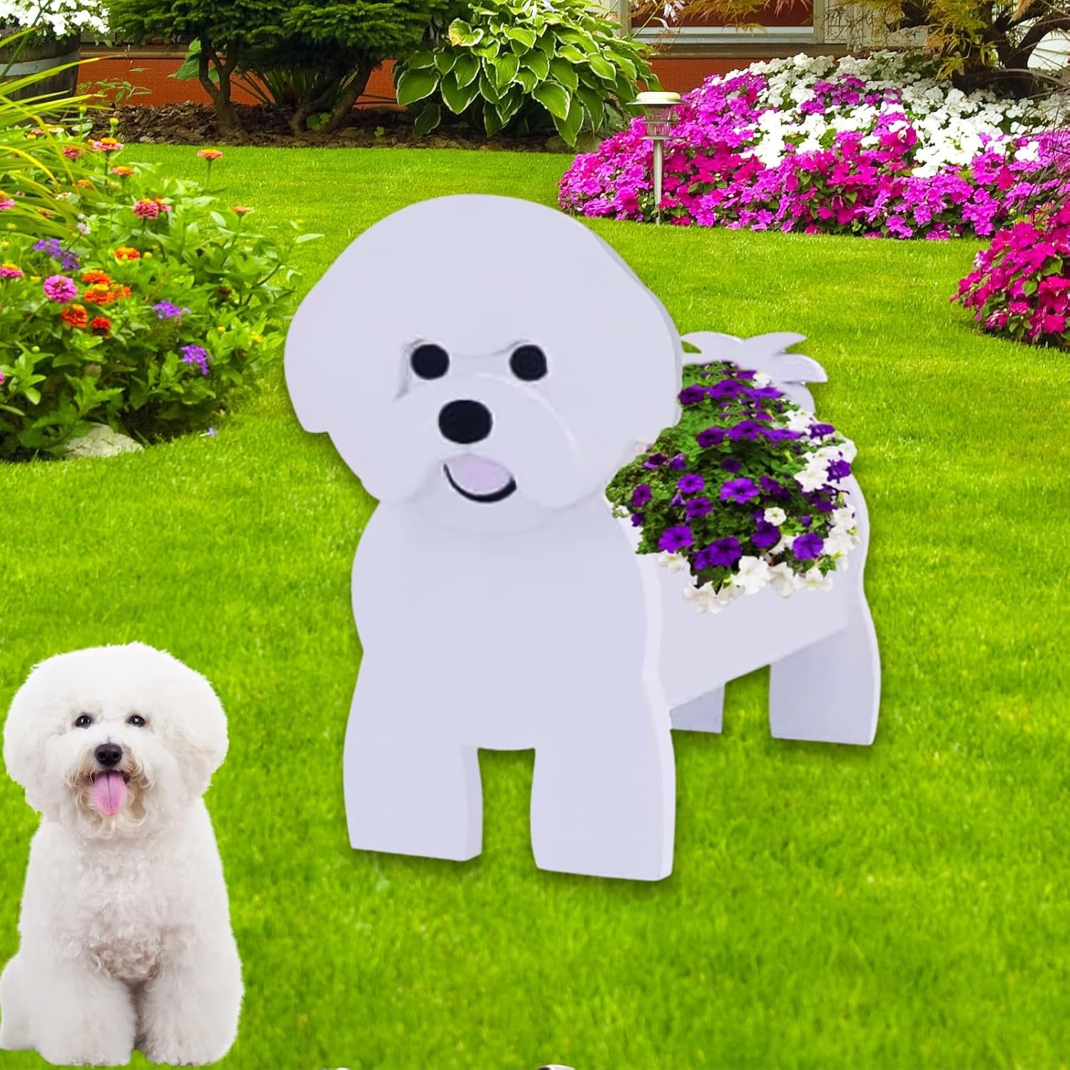 Bichon Frise Dog Planter - Unique Animal Plant Pots for Decor