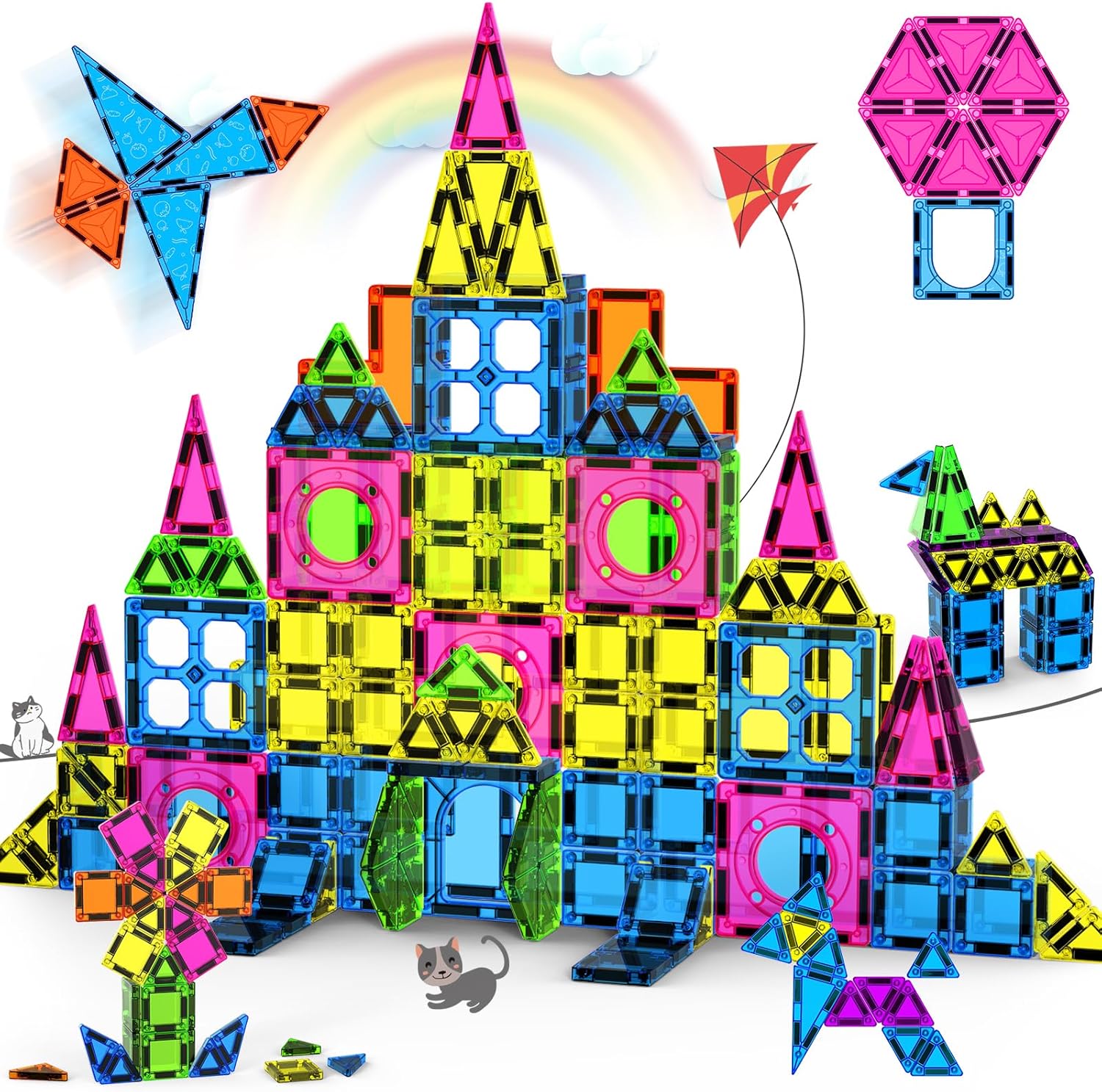 250 PCS Magnetic Tiles for Kids - Fun Educational Building Blocks