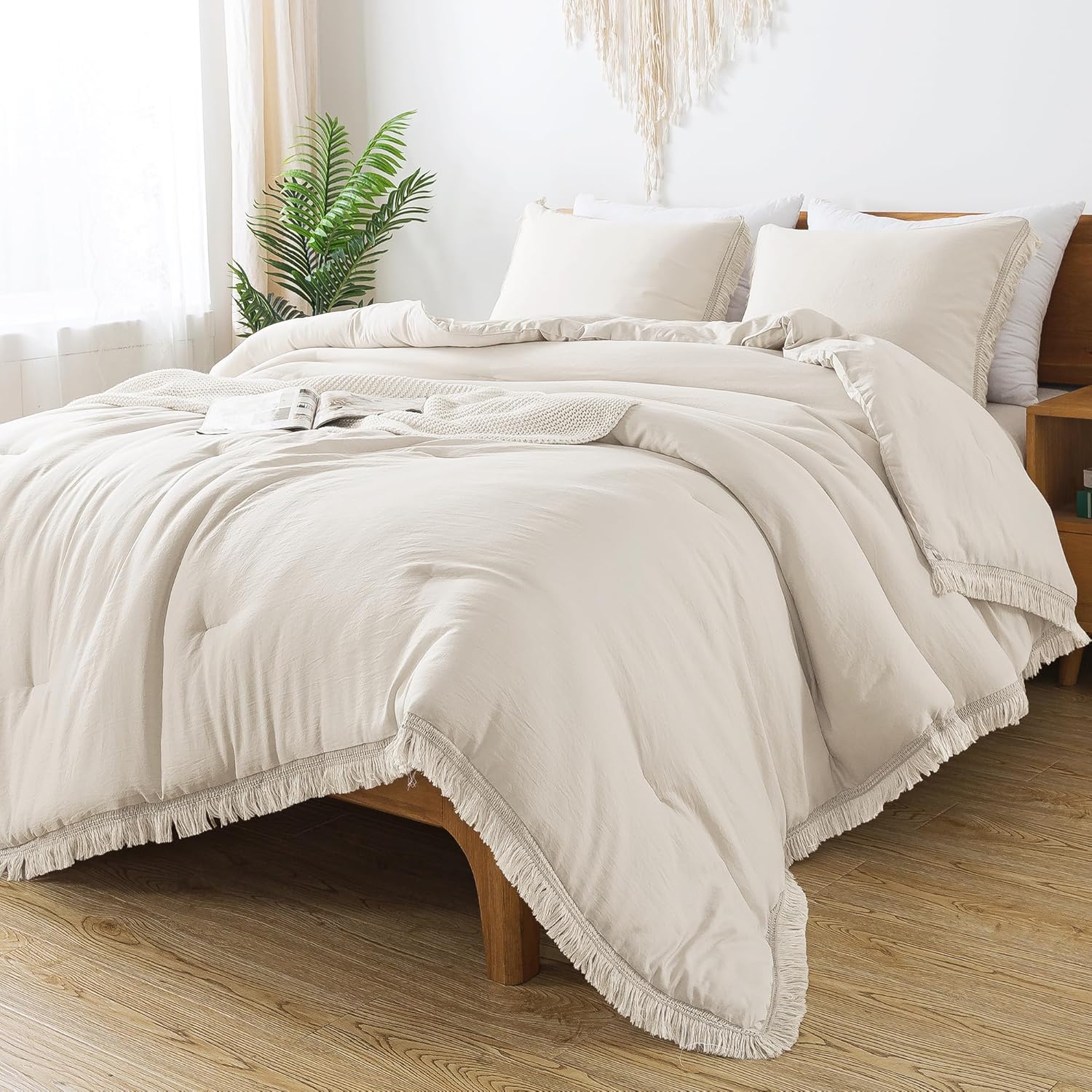 Andency Boho Tassel Comforter Set Full Size, 3 Pieces Bedding