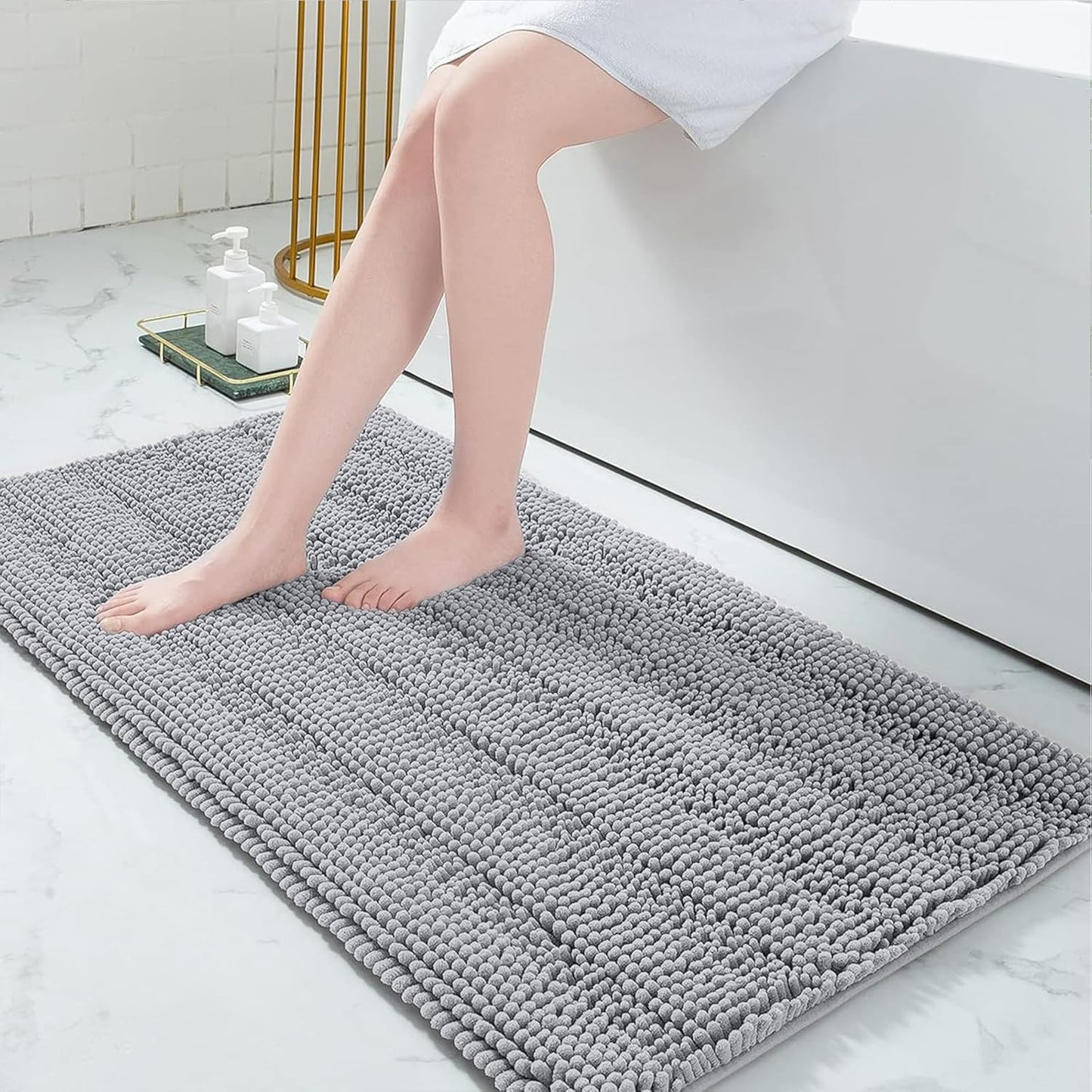 Chenille Striped Bathroom Rugs by Grandaily - Soft and Absorbent