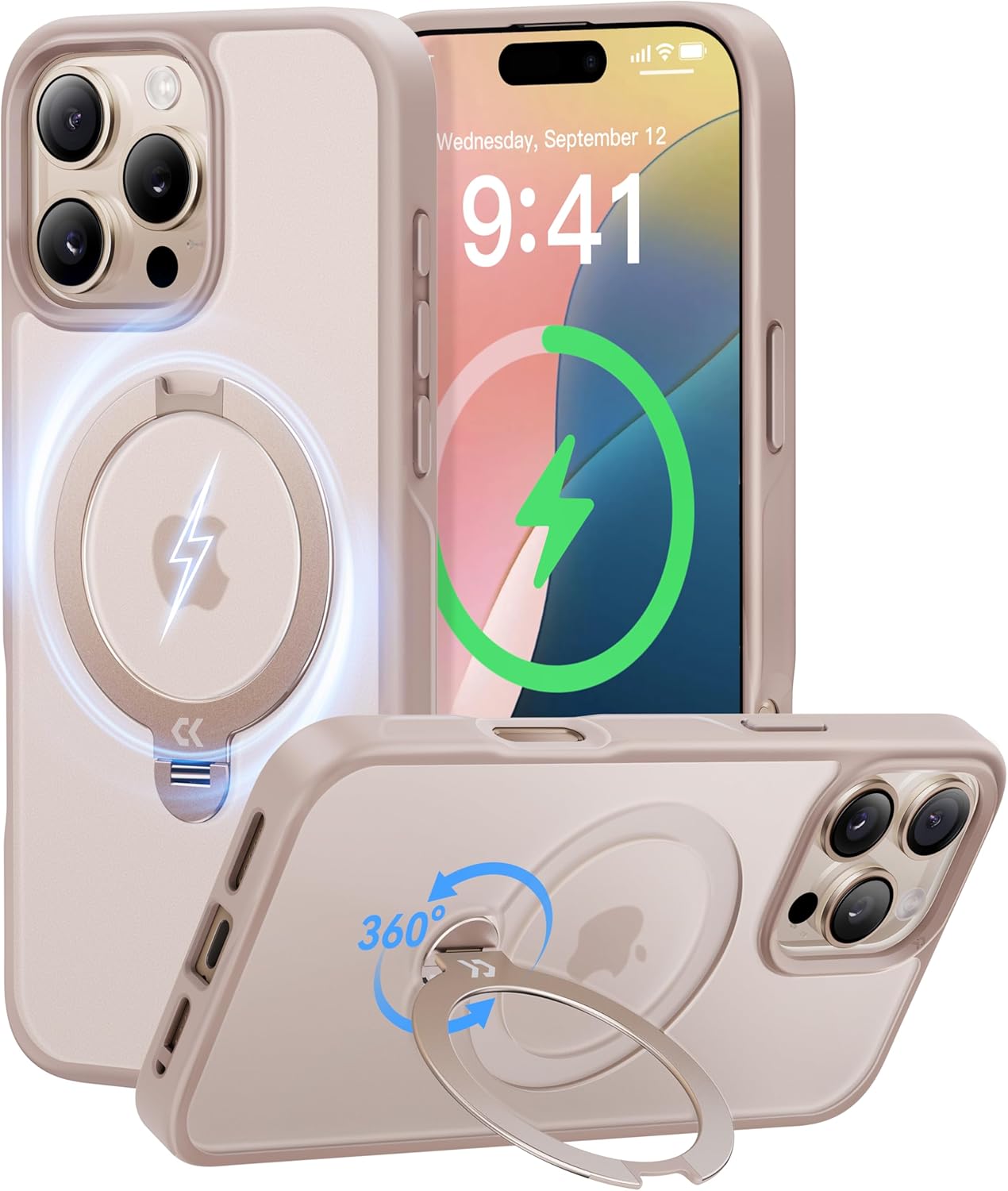 CASEKOO Desert Titanium iPhone 16 Pro Case with 360 Spin Stand