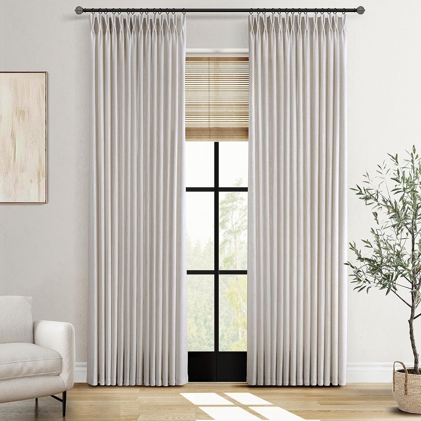 Pinch Pleated Linen Curtains 84 Inches Long for Elegant Spaces