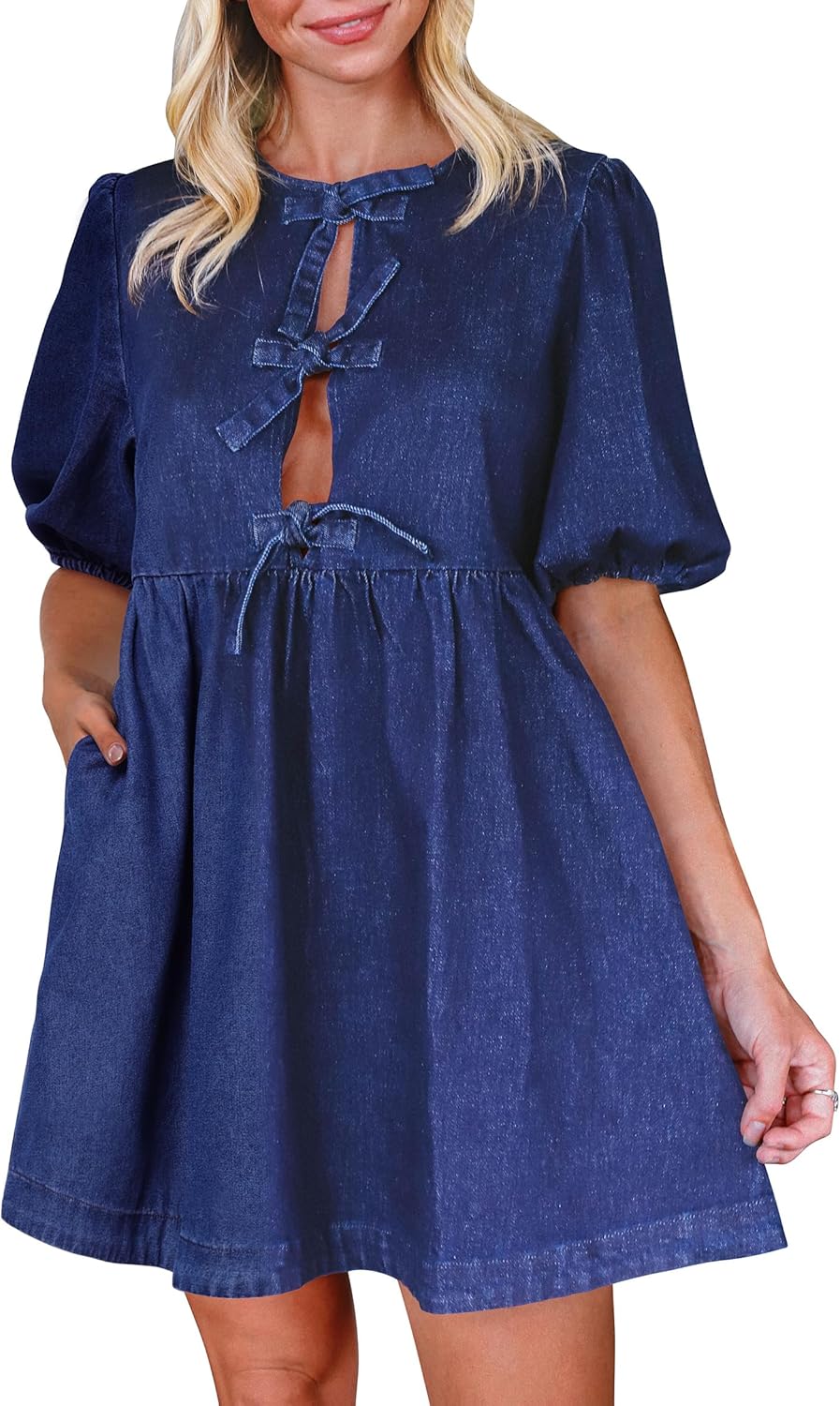 Stylish Qazel Vorrlon Denim Dress for Women with Pockets