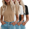 Ficerd 3 Pack Women's 1/2 Sleeve Mock Turtleneck Shirts - Soft Cozy