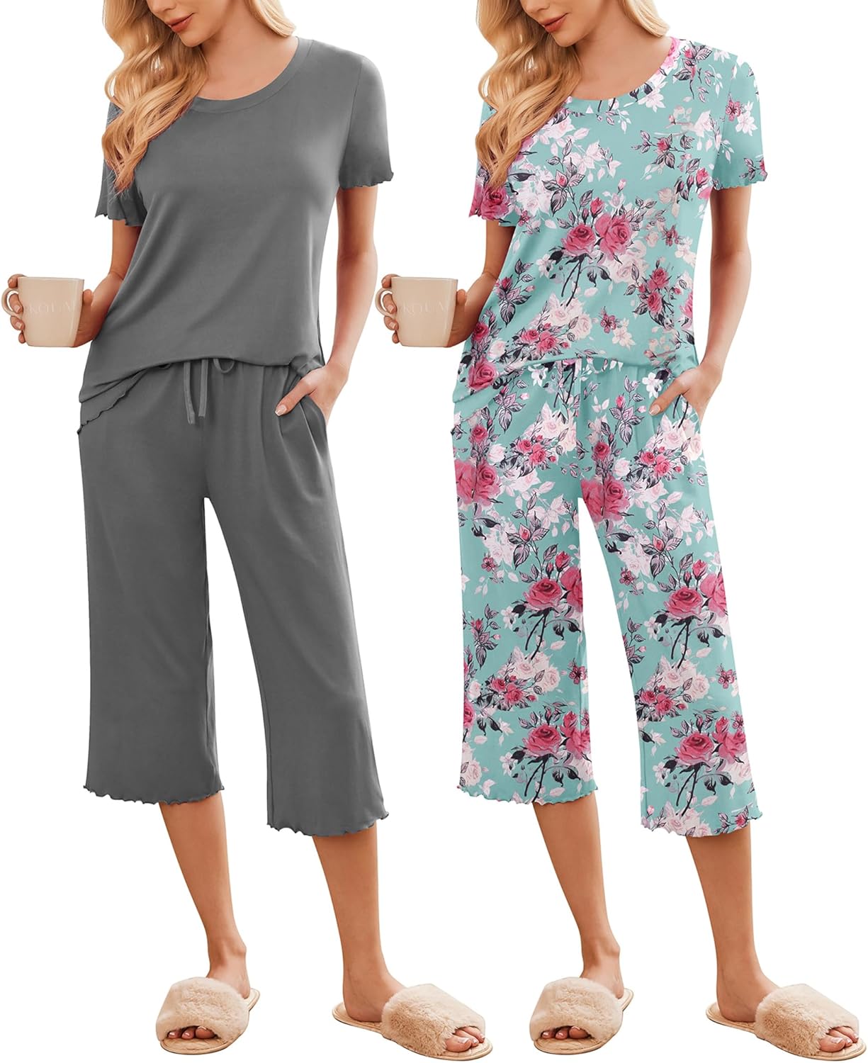 Ekouaer Women's Pajamas Set: Soft Capri Pants Sleepwear
