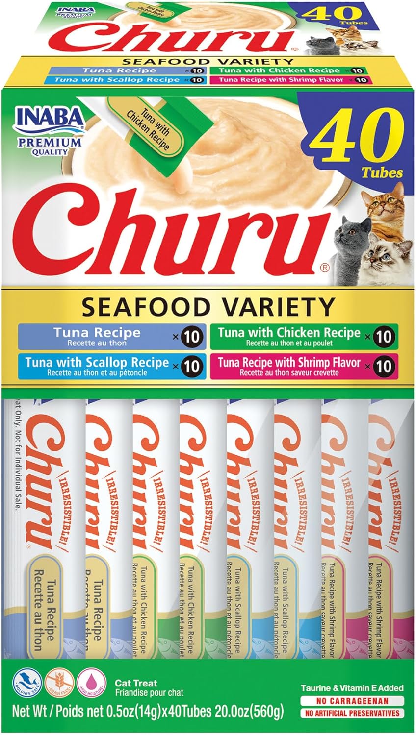Churu Cat Treats, Grain-Free Lickable Puree for Cats