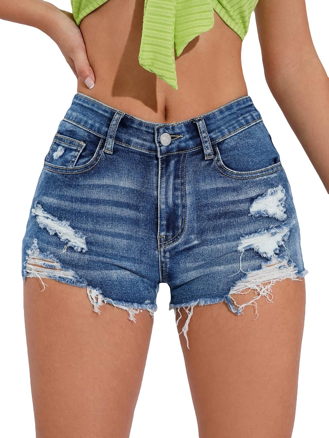 Ripped Distressed Skinny Denim Shorts for Women - Stylish Fit