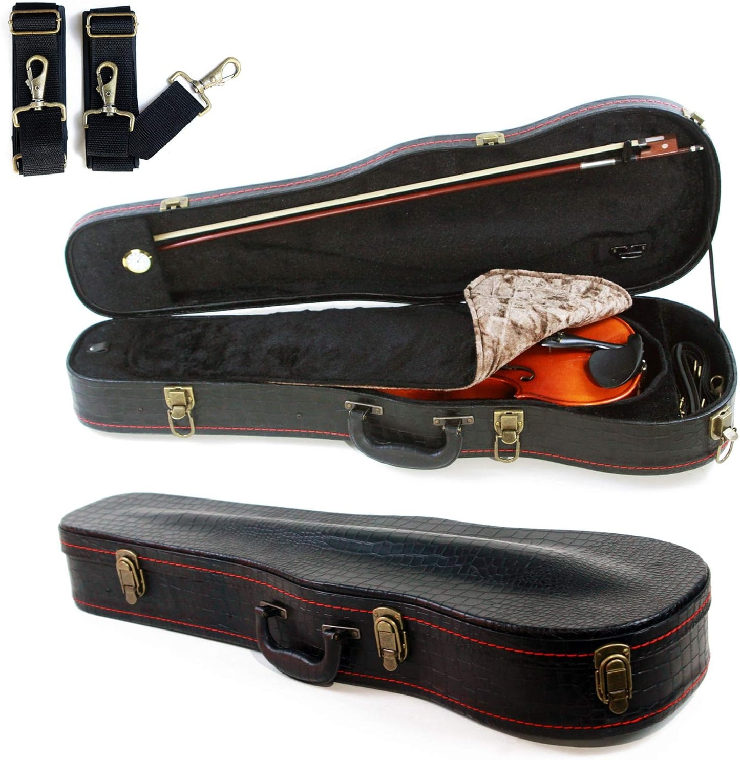 4/4 Full Size Violin Case with Plush Interior and Hygrometer