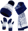 Womens Winter Beanie Hat Scarf Gloves 3-Piece Set - Fleece Lined