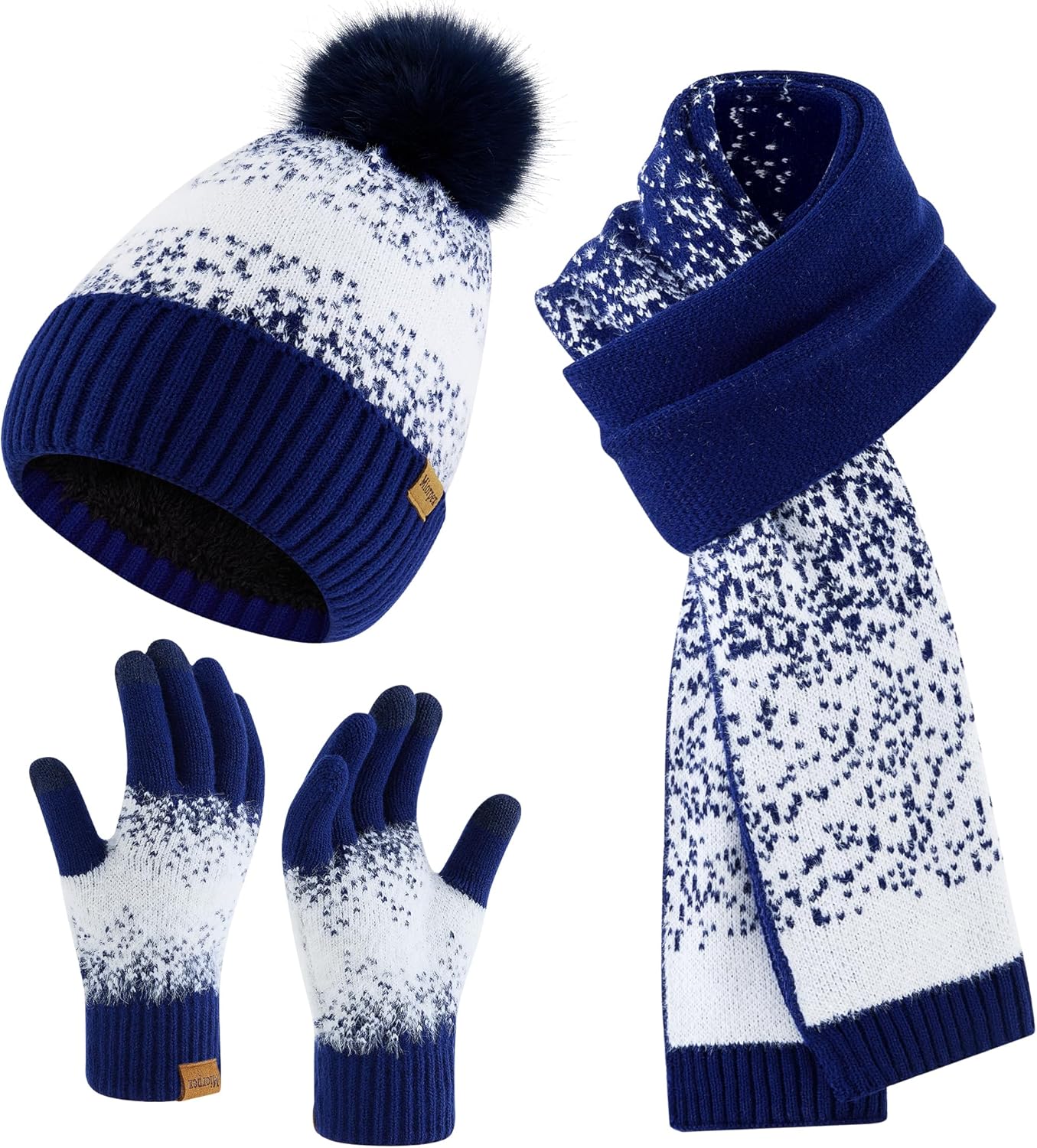 Womens Winter Beanie Hat Gloves Scarf Set for Cold Weather