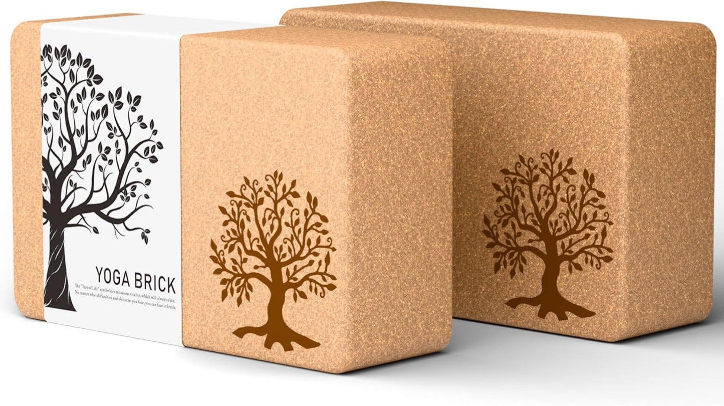 Soft Non-Slip Cork Yoga Blocks 2-Pack - Eco-Friendly & High Density - Ideal for Yoga