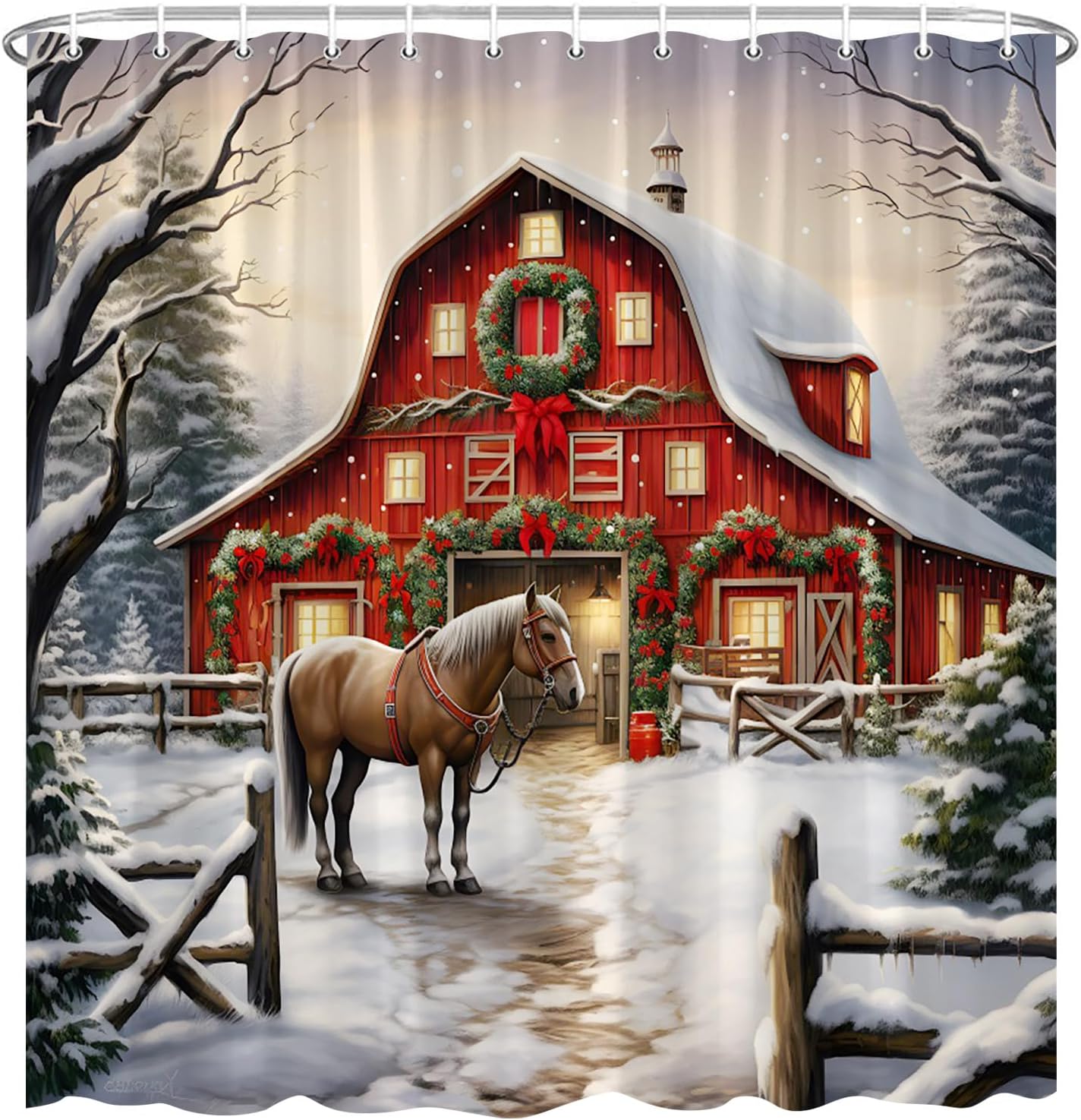 Rustic Christmas Shower Curtain - Farmhouse Vibes!