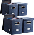 PRANDOM File Organizer Box Set of 4 - Collapsible Navy Linen File